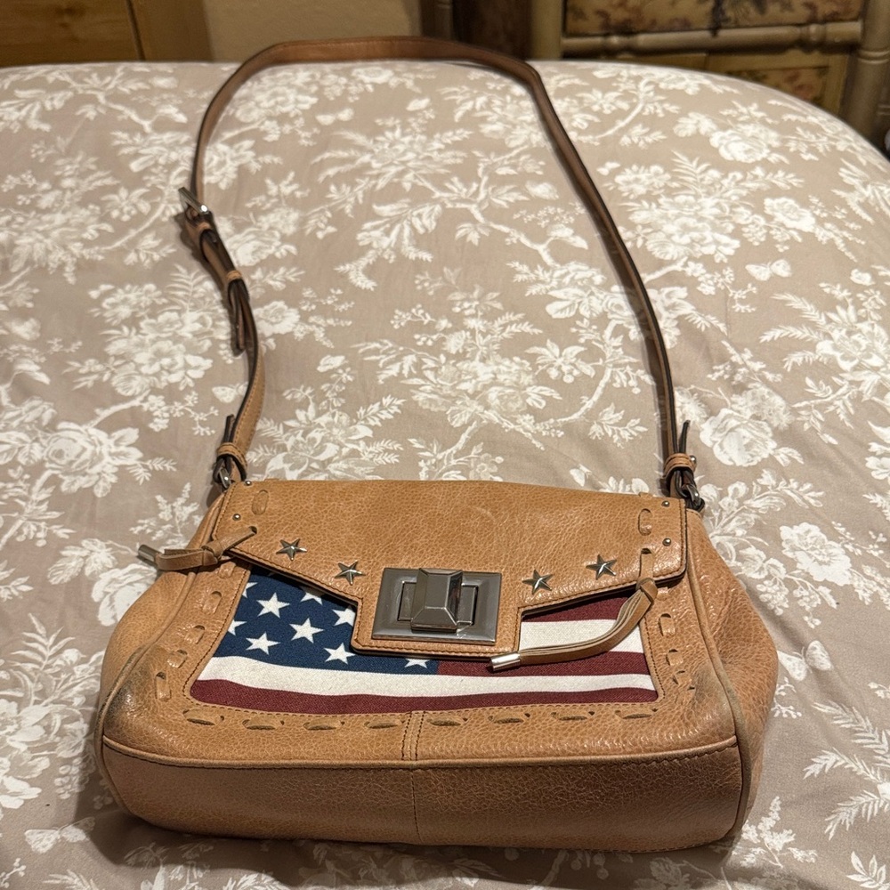 Aimee Kestenberg Tan Crossbody Bag with Flag Accent